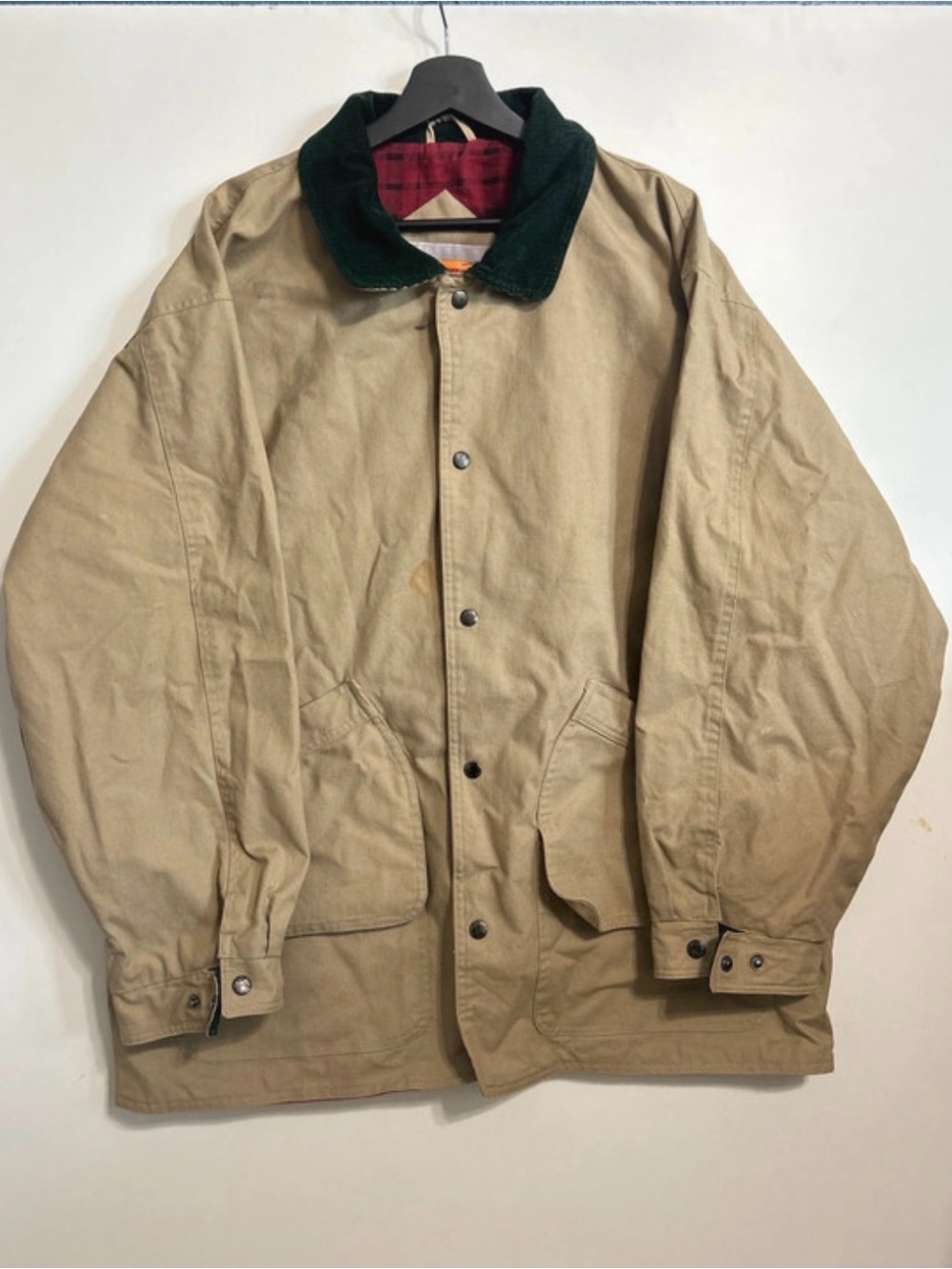Men's Tan Cotton Field Jacket with Dark Green Corduroy Collar